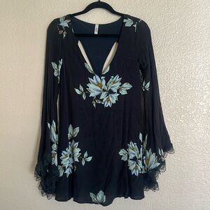 Free People Wanderer Mini Bell Dress - Charcoal Floral Combo